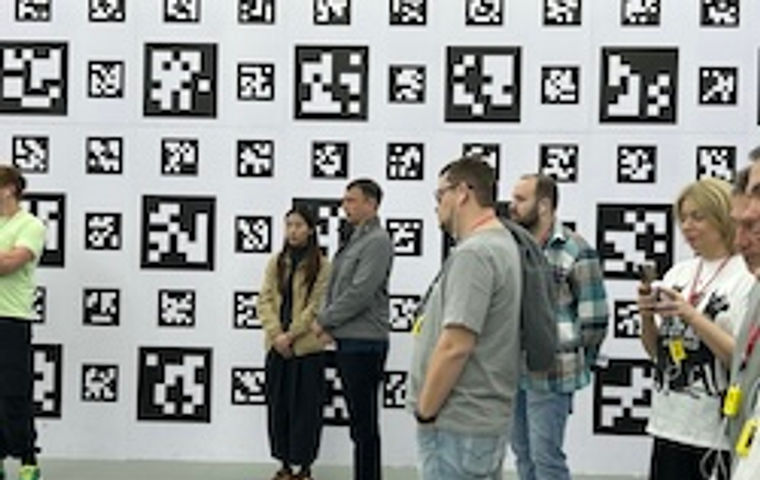 Corporate tour group at a Chinese technology company headquarters